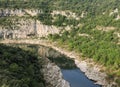 Aerial View Into The Canyon Of The Gorges De L`Ardeche With Reflections On The River Ardeche In France Royalty Free Stock Photo