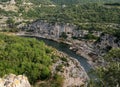 Aerial View Into The Canyon Of The Gorges De L`Ardeche With Reflections On The River Ardeche In France Royalty Free Stock Photo