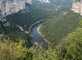 Aerial View Into The Canyon Of The Gorges De L`Ardeche With Reflections On The River Ardeche In France Royalty Free Stock Photo