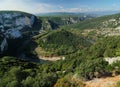 Aerial View Into The Canyon Of The Gorges De L`Ardeche With The Winding River Ardeche In France Royalty Free Stock Photo