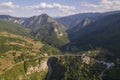 Aerial view of the canyon of the Tara river, mountains and Djurdzhevich bridge, Montenegro, Europe