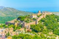 Aerial view of Capdepera castle and Capdepera town, Mallorca, Spain Royalty Free Stock Photo
