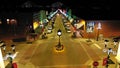 Aerial view of Cape Girardeau city square at night illuminated by street lights, United States