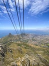 Aerial view of Cape Town city and Robben Island from the Table Mountain cable car Royalty Free Stock Photo