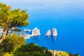 Aerial view of Capri Island and famous Faraglioni Rocks, Italy