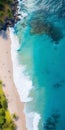 Aerial View Of A Tropical Beach With Waves And White Sand