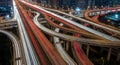Aerial View of a Complex Highway Interchange at Night with Light Trails from Traffic city Royalty Free Stock Photo