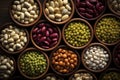 An aerial view capturing diverse beans organized in small mounds