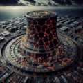Aerial view of a nuclear power plant. 3D Rendering, generative ai Royalty Free Stock Photo
