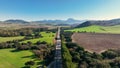 Aerial view Car Driving on Country Road. Royalty Free Stock Photo