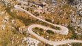 Aerial View, Car Driving Up a Curvy Mountain Road in Spain. Mallorca, Serra de Tramuntana Royalty Free Stock Photo