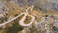 Aerial View, Car Driving Up a Curvy Mountain Road in Spain. Mallorca, Serra de Tramuntana Royalty Free Stock Photo