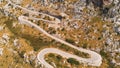 Aerial View, Car Driving Up a Curvy Mountain Road in Spain. Mallorca, Serra de Tramuntana Royalty Free Stock Photo