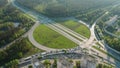 Aerial view of a car interchange