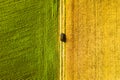 Aerial View Of Car SUV Parked Near Countryside Road In Spring Field Rural Landscape. Car Between Young Wheat And Corn Royalty Free Stock Photo