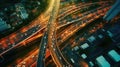 Aerial view of car traffic on multi lane highways or expressways, traffic in roundabouts is part of everyday life. Generative Ai
