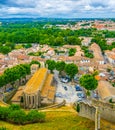 Aerial view of Carcassonne with church of Saint Gimer