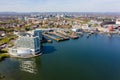 Aerial view of Cardiff Bay and the background city of Cardiff,Wales Royalty Free Stock Photo