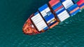 Aerial view cargo container ship carrying container for import and export, business logistic and freight transportation by ship in