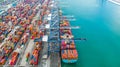 Aerial view cargo container ship loading, container cargo ship i