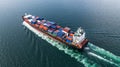 Aerial view cargo container ship sailing, container cargo ship i