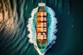 Aerial view of cargo maritime ship in the ocean. Generative AI