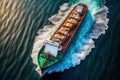 Aerial view of cargo maritime ship in the ocean. Generative AI