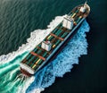 Aerial view of cargo maritime ship in the ocean. Generative AI