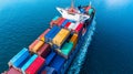 Aerial View of a Cargo Ship with Colorful Containers Sailing on the Blue Royalty Free Stock Photo