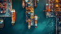 Aerial View of Cargo Ships in Harbor. Generative AI