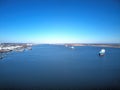 Aerial View of Cargo Ships Sitting on the Delaware River Royalty Free Stock Photo