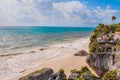 Aerial view the Caribbean sea in Tulum Mexico on a sunny day, Yucatan, Riviera Maya Royalty Free Stock Photo