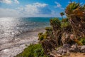 Aerial view the Caribbean sea in Tulum Mexico on a sunny day, Yucatan, Riviera Maya Royalty Free Stock Photo