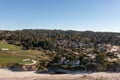 Aerial view of Carmel Sunset Beach and Pebble Beach golf course. Royalty Free Stock Photo