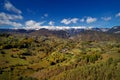 Aerial view of Carpathian mountains countryside in autumn morning