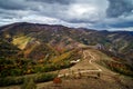 Aerial view of Carpathians mountains countryside in autumn
