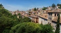 Aerial view of Carrera del Darro Street with Cathedral on background - Granada, Andalusia, Spain Royalty Free Stock Photo