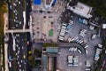 Aerial view cars at large outdoor parking lots