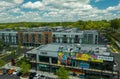 Aerial view of cars parked in front of University Hill in Syracuse, New York