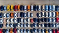 Aerial view Cars For Sale. Automotive Industry. Cars Dealership Parking Lot. Rows of Brand New Vehicles Awaiting New Owners Royalty Free Stock Photo