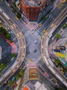 Aerial view of cars and trains with intersection or junction with traffic, Taipei Downtown, Taiwan. Financial district and Royalty Free Stock Photo