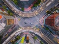 Aerial view of cars and trains with intersection or junction with traffic, Taipei Downtown, Taiwan. Financial district and Royalty Free Stock Photo