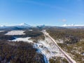 Aerial view at Cascade Lakes national Scenic Byway with Mt Bachelor and Three Sister mountains.