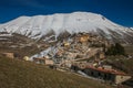 Aerial view of Castelluccio di Norcia village destroyed by strong earthquake