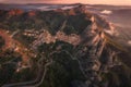 Aerial view of Castelmezzano village at sunrise in Apennines Dolomiti Lucane, Basilicata, Italy Royalty Free Stock Photo