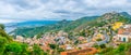 Aerial view of Castelmola village and Taormina town, Sicily, Italy Royalty Free Stock Photo