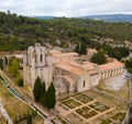 Aerial view of Castle of Abbey Sainte-Marie d'Orbieu in Lagrasse