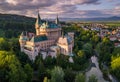 Aerial view of castle Bojnice, Central Europe, Slovakia. UNESCO. Sunset light. Royalty Free Stock Photo