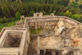 Aerial view of castle courtyard and ruins of Landstejn Castle. Scenic landscape of castle in the forest