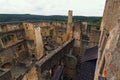 Aerial view of castle courtyard and ruins of Landstejn Castle. It is the oldest and best preserved Romanesque castle in Europe. Royalty Free Stock Photo